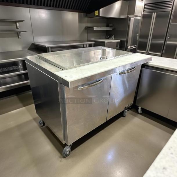 Continental Refrigerator SW48-N-18M 48" two-door refrigerated sandwich prep table, stainless steel, fully tested, excellent condition.