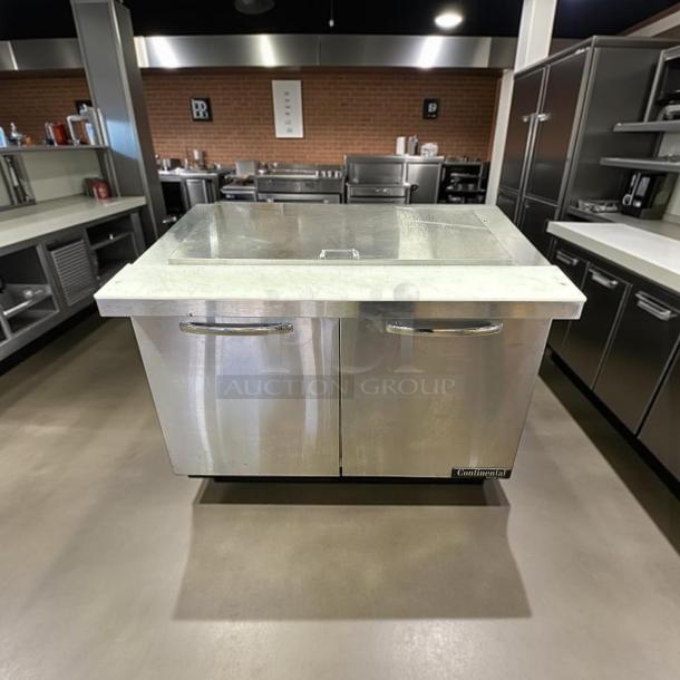 Continental Refrigerator SW48-N-18M, 48" 2-door refrigerated prep table, stainless steel, excellent condition.