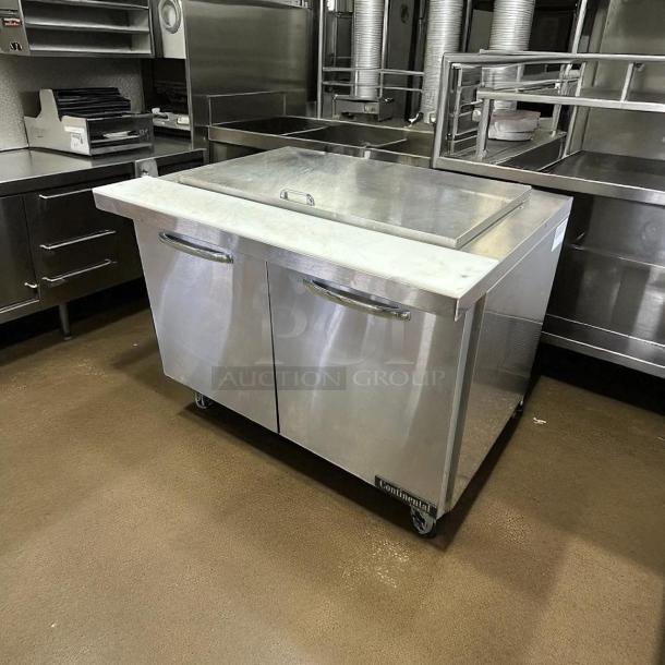 Continental Refrigerator SW48-N-18M, 48" 2-door mighty top refrigerated sandwich prep table, fully tested, stainless steel.