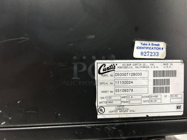 Curtis D500GT12B000 Automatic Airpot Coffee Brewer, 120V, digital controls, tested, ID #027233, NSF, great condition.