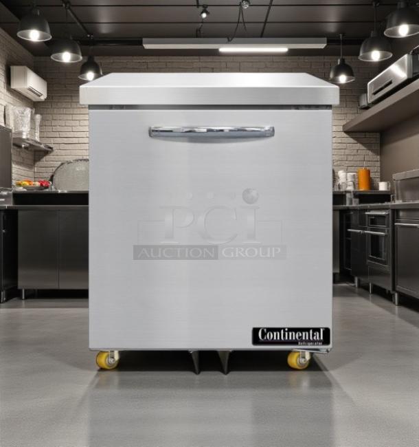 Continental UC27 7.4 Cu Ft Undercounter Refrigerator, stainless steel, front-breathing, fully tested, excellent condition.