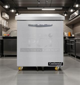 Continental UC27 7.4 Cu Ft Undercounter Refrigerator, stainless steel, front-breathing, fully tested, excellent condition.