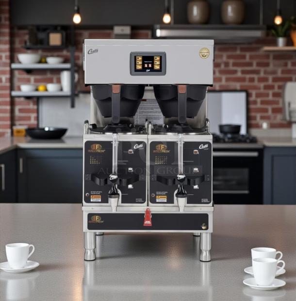 Curtis G4GEMT10A1000 coffee brewer in great condition, dual dispensers, 1 1/2 gal capacity, touch controls, 220v/1ph.