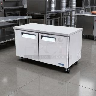 Turbo Air MUR-60 undercounter refrigerator, 60-inch, fully tested, excellent condition, stainless steel, dual-door, on wheels.