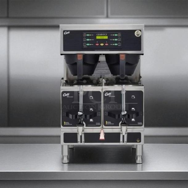 Curtis GEMTS10A1000 Automatic Twin Coffee Brewer, dual lower warmers, hot water faucet, 220V, excellent condition.