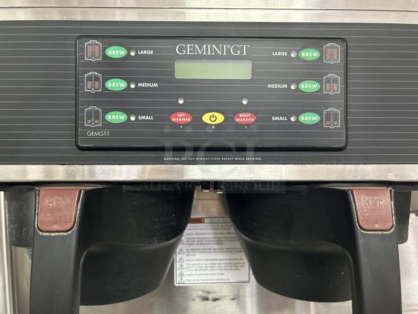 Curtis GEMTS10A1000 Automatic Twin Coffee Brewer with LCD, two lower warmers, and brew size options. In great condition.