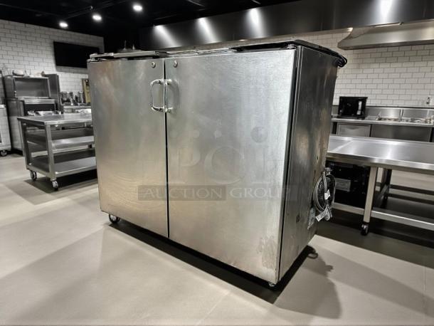 Infinity back bar cooler, model IBCRR-2D-SSD, stainless steel, double doors, great condition, fully tested, 37" high.