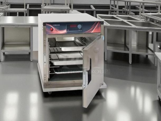 Cres Cor H-137-SUA-5D undercounter mobile heated cabinet, 5-pan capacity, stainless steel, open door, tested working condition.