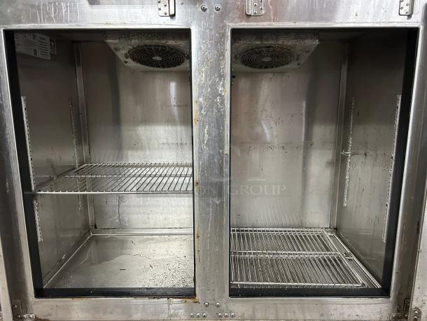 Infinity IBCRR-2D-SSD back bar cooler, dual doors, 37" high, stainless steel interior, wire shelves, excellent condition.