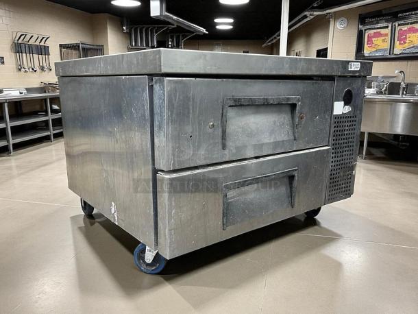 True TRCB-36-HC Low Boy Chef Base Cooler, 36" wide, 2 drawers, great condition, fully tested, on casters.