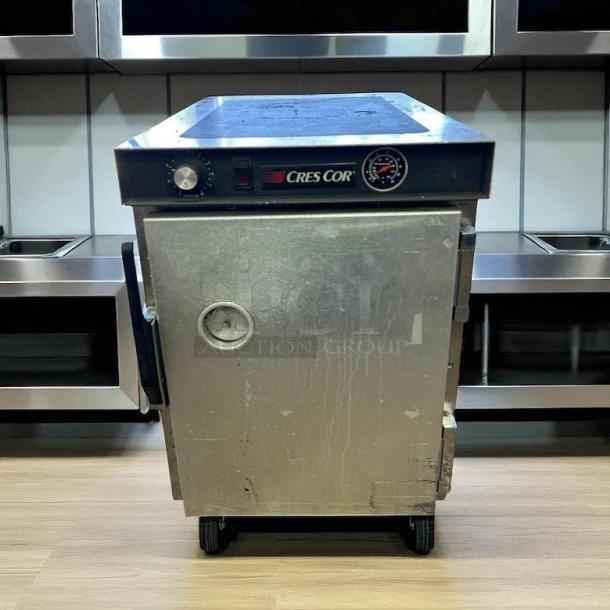 Cres Cor H-339-12-135C heated cabinet, 5-pan capacity, insulated, stationary, tested, working, 120v, stainless finish.