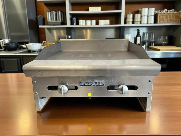 American Range AEMG-24 countertop gas griddle, stainless steel, manual controls, perfect condition, fully tested.