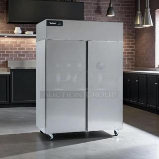 Delfield GBR2P-S 55" two-section refrigerator, 46 cu ft, excellent condition, self-contained, tested and working.