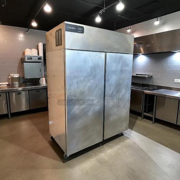 Delfield GBR2P-S Refrigerator, 55-inch, 46 cu ft, stainless steel, excellent condition, self-contained, fully tested.