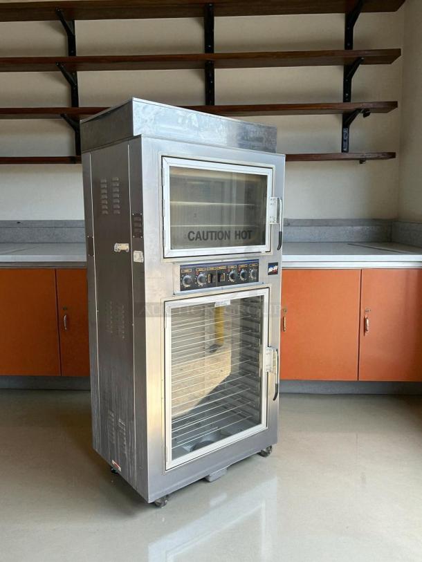 NuVU SUB-123P double deck electric oven proofer combo, 120/240V, 3 phase, fully tested, excellent condition, stainless steel.