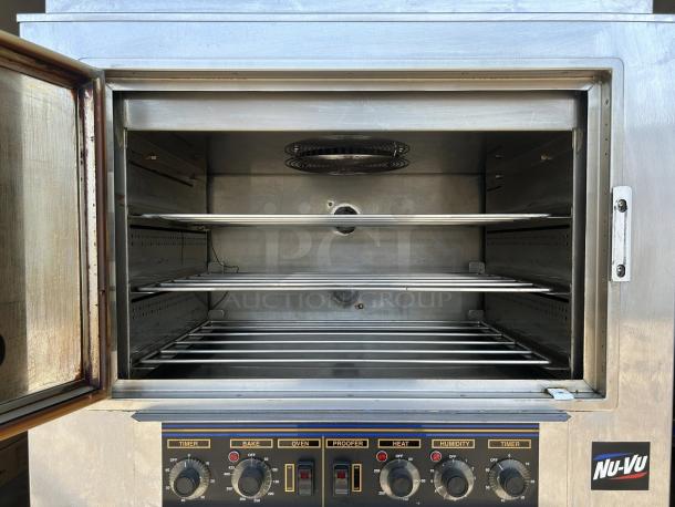 NuVU SUB-123P Double Deck Electric Oven Proofer Combo in perfect condition, 120/240V, 3 phase, fully tested and working, visible control knobs.