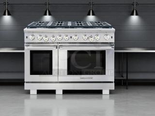 Brand new American Range ARR-488DF-N 48" dual fuel range with 8 sealed burners, stainless steel finish, dual ovens.