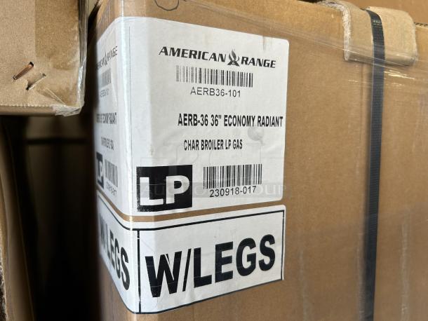Brand new American Range AERB-36 36" Economy Radiant Broiler in box, LP gas with legs. Model details on label.