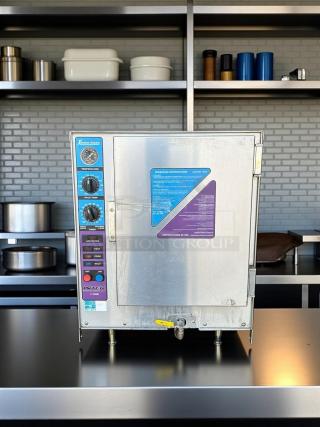 Groen XS-208-8-3 stainless steel tabletop steamer, 208V, 3 phase, 8 kW, fully tested, pristine condition, control panel visible.