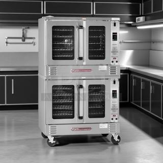 Southbend KLGS/27SC double gas convection oven, 53,000 BTU, excellent condition, fully tested, stainless steel, caster wheels.