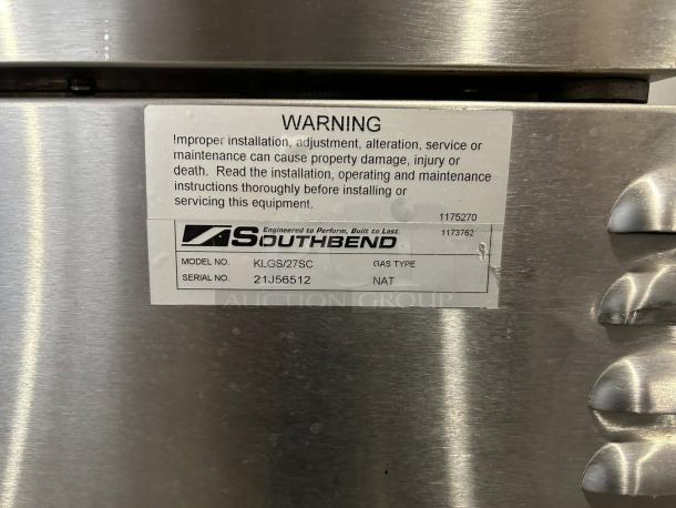 Southbend KLGS/27SC double gas convection oven, 53,000 BTU, in amazing condition. Label shows model and serial number.