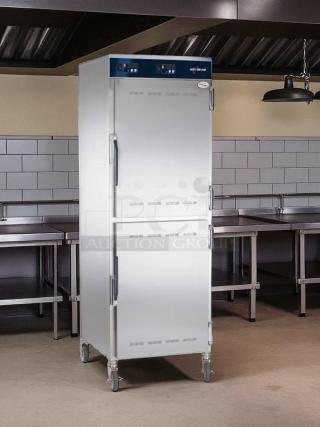 Alto-Shaam 1200-UP heated cabinet, excellent condition, 16-pan capacity, insulated, mobile, 120v, fully tested, in a commercial kitchen.