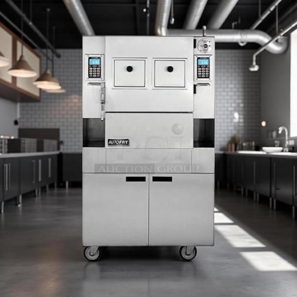 AutoFry MTI-40E ventless fryer in amazing condition, 6.0 gallon capacity, 208/240V, 1 phase, double basket, mobile, fully tested.