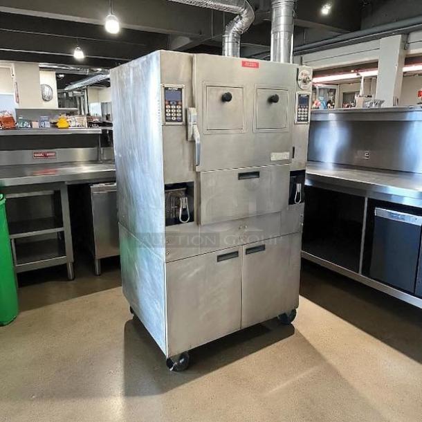 AutoFry MTI-40E 6.0 Gallon Ventless Fryer, double basket, stainless, mobile, tested, 208/240V, 1 phase, excellent condition.
