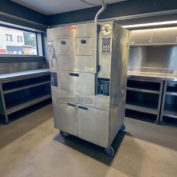 AutoFry MTI-40E ventless fryer, 6.0-gallon, double basket, mobile, in excellent condition, 208/240V, 1 phase.