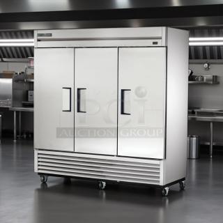 True T-72-HC 3-section reach-in refrigerator. Solid doors, stainless steel, fully tested, on casters, excellent condition.