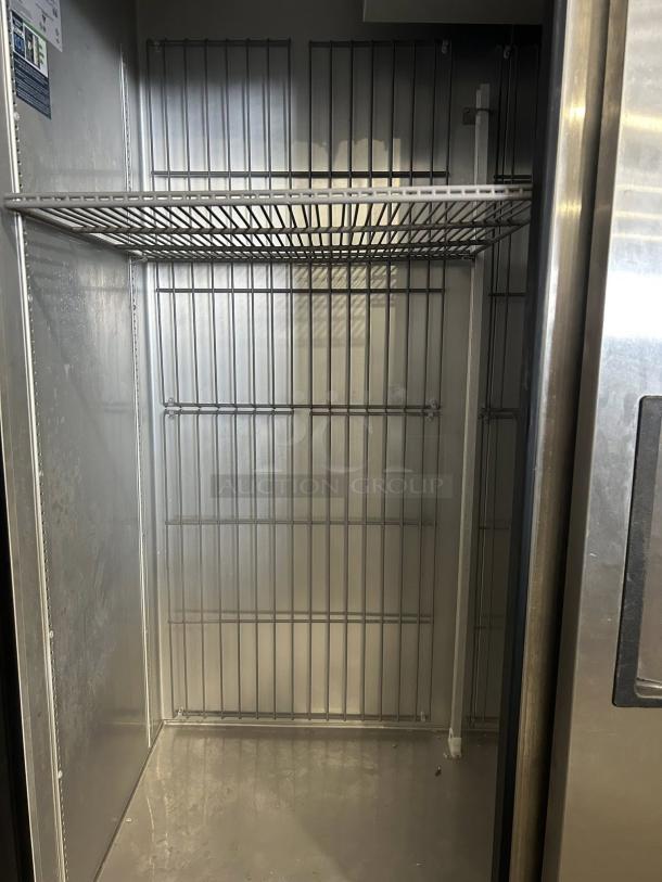 True T-72-HC 3-section reach-in refrigerator with solid doors, featuring wire shelving. Fully tested and working condition.