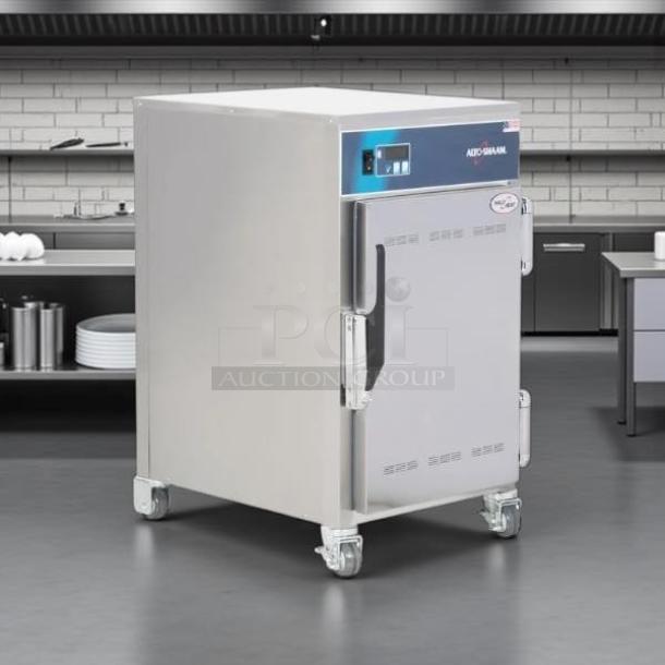 Like new Alto-Shaam 500-S mobile 6 pan holding cabinet, 208/240V, stainless steel, fully tested, on casters.