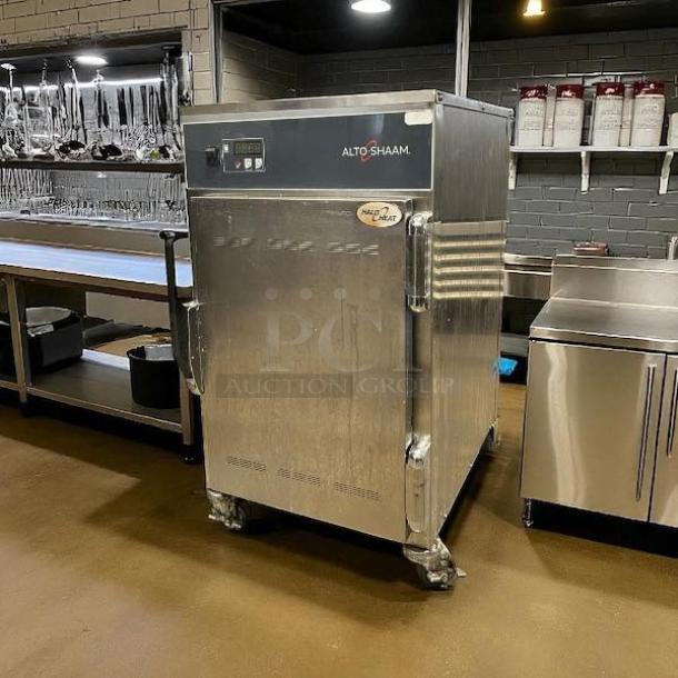 Alto-Shaam 500-S Mobile 6 Pan Holding Cabinet, like new, fully tested, 208/240V, visible controls, and handles.