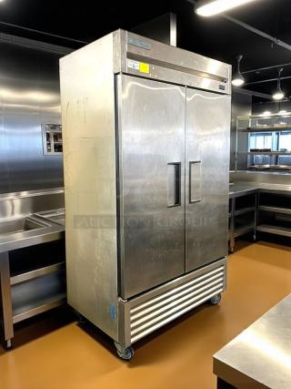 True T-43-HC 47" solid door reach-in refrigerator in excellent condition, fully tested, stainless steel, on casters.