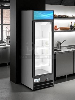 Avantco GDC-15-HC black glass door merchandiser refrigerator, excellent condition, customizable, LED lighting.