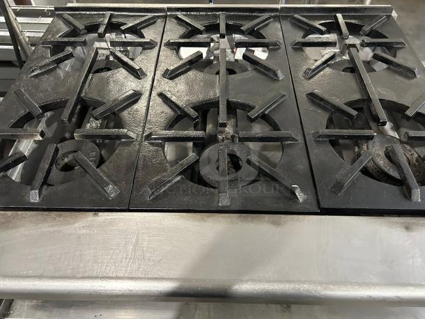 Imperial IHPA-6-36 36" commercial gas hotplate, six burners, excellent condition, NSF certified, fully tested and working.