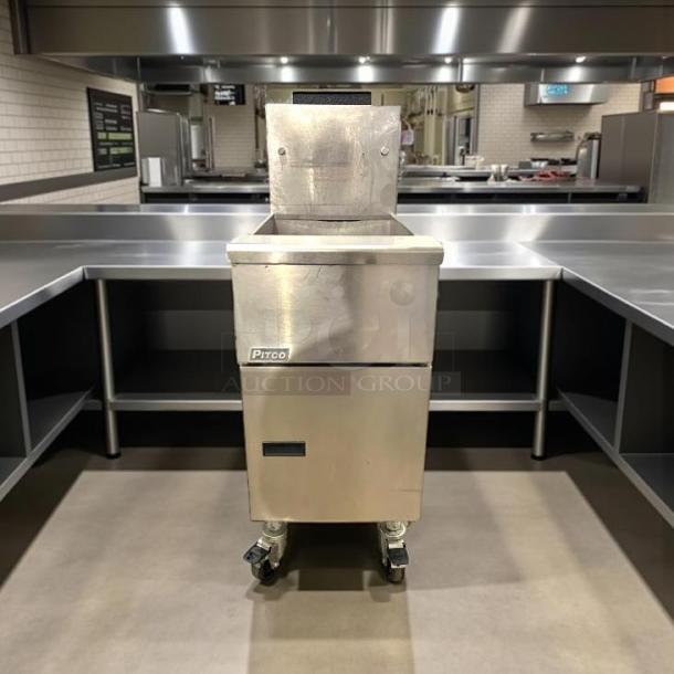 Pitco VF-35S gas fryer, 35 lb vat, floor model, natural gas, excellent condition, fully tested and working.