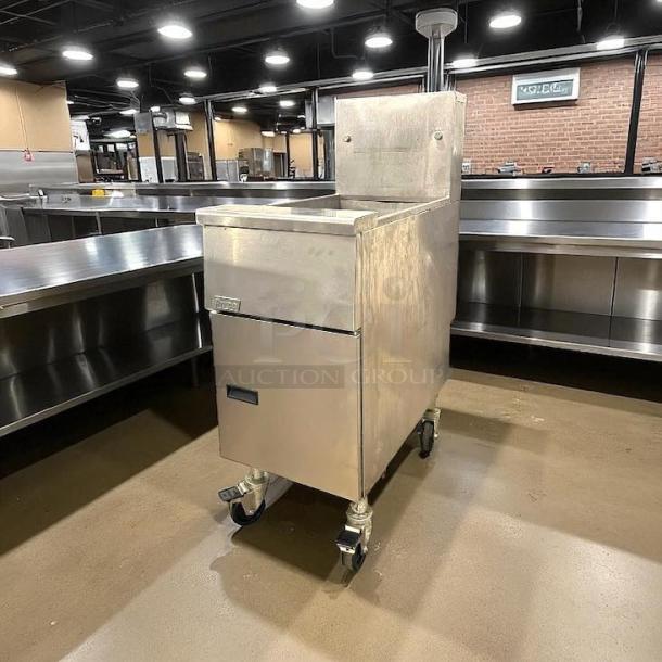 Pitco VF-35S gas fryer, 35 lb vat, floor model, natural gas, excellent condition, fully tested, stainless steel finish.