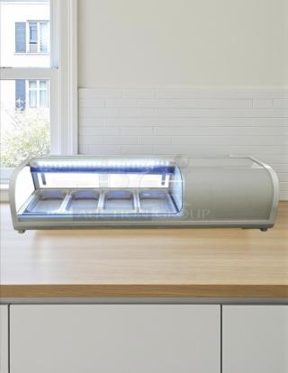 Omcan RS-CN-0042-S 46" sushi showcase, excellent condition, 42L capacity, 115V, tested and working, sleek design.