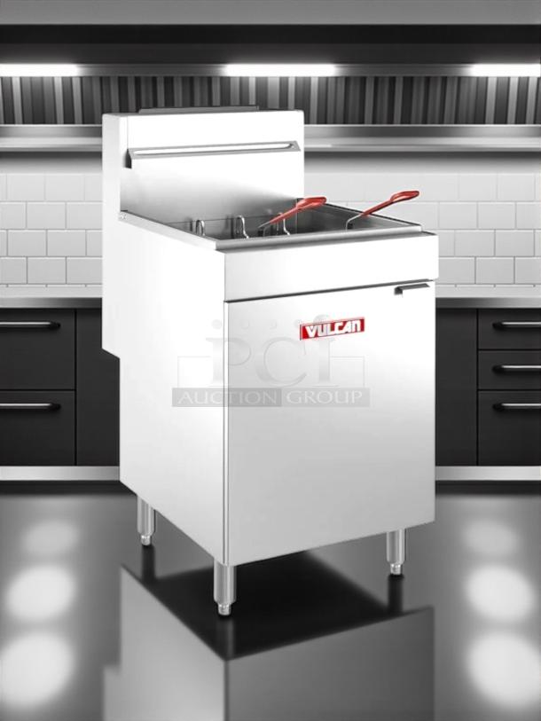 Vulcan LG400-1 natural gas floor fryer, 45-50 lb. capacity, 120,000 BTU, excellent condition, fully tested and working.