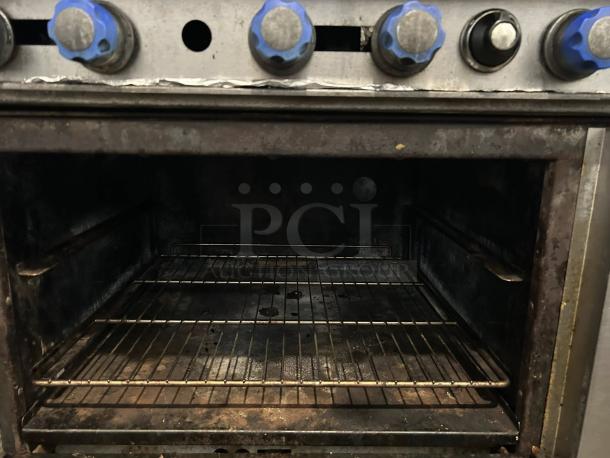 Imperial Range IR-6NG 36" Pro Series range oven interior, six control knobs, great condition, fully tested, 227,000 BTU.
