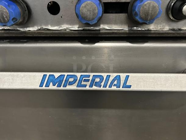 Imperial Range IR-6NG 36" natural gas 6-burner range, great condition, blue knobs, tested, 227,000 BTU, 26.5” oven.