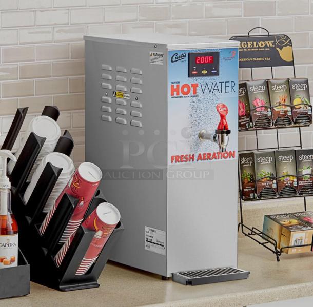 Curtis WB5GT digital hot water dispenser, stainless steel finish, shows a 200°F display, in working condition.