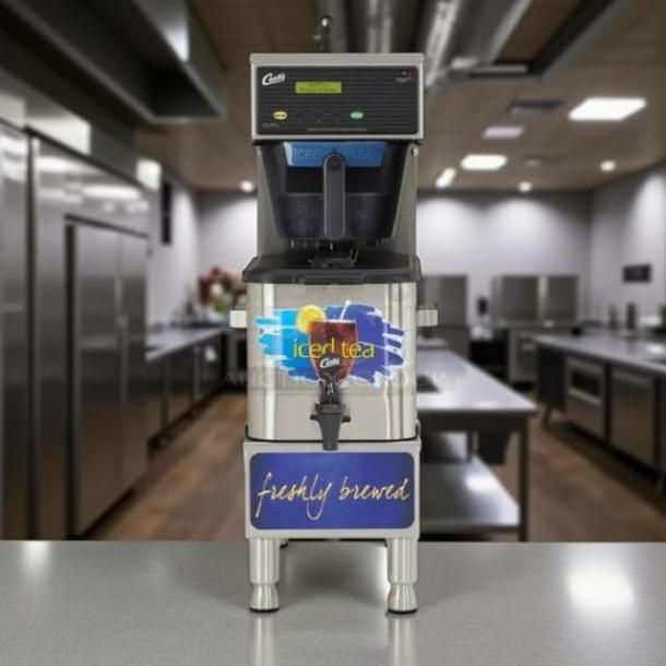 Curtis TBP 9-inch low-profile tea brewer, 3-gallon capacity, excellent condition, fully tested, includes dispenser.