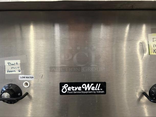 Vollrath ServeWell SL 3-well stainless steel hot food steam table, electric, in great condition, features control knobs, low water indicator.