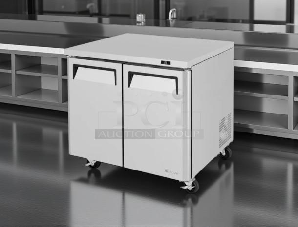Turbo Air MUF-36-N undercounter freezer, 36 1/4" W, 2 sections, excellent condition, fully tested and working, 115v.