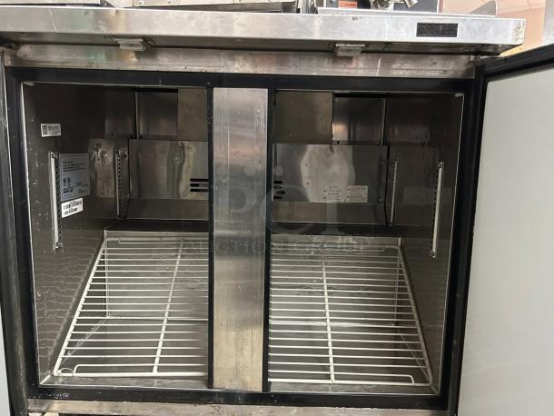 Turbo Air MUF-36-N undercounter freezer, stainless steel, dual sections, two doors, tested, working, excellent condition.