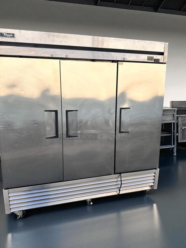 True T-72F-HC 3-Door Commercial Freezer in excellent condition; 115V, fully tested, features stainless steel finish.