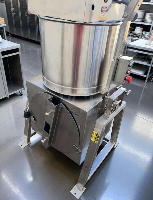 CocoaTown ECGC-65A-AV cacao grinder, superb condition, stainless steel, 220V, 3-phase, tested, working, caution label visible.