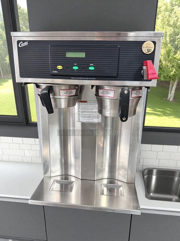 Wilbur Curtis D1000GT12A000 twin 1.5-gallon coffee brewer, great condition, fully tested, 220V, stainless steel finish.